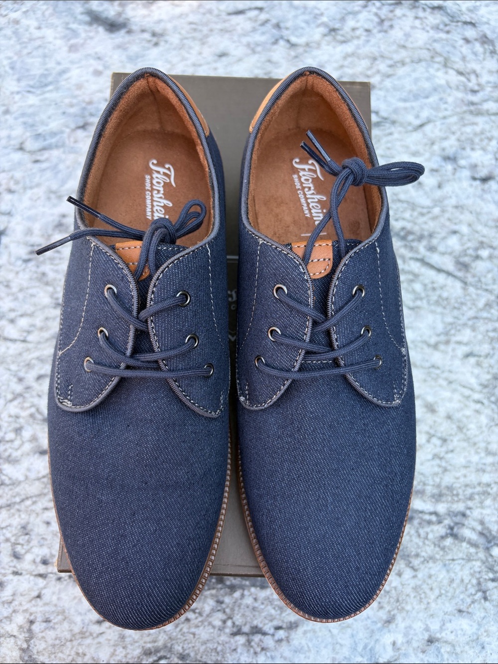 Florsheim Navy Canvas Oxford Shoes with Tan Trim
